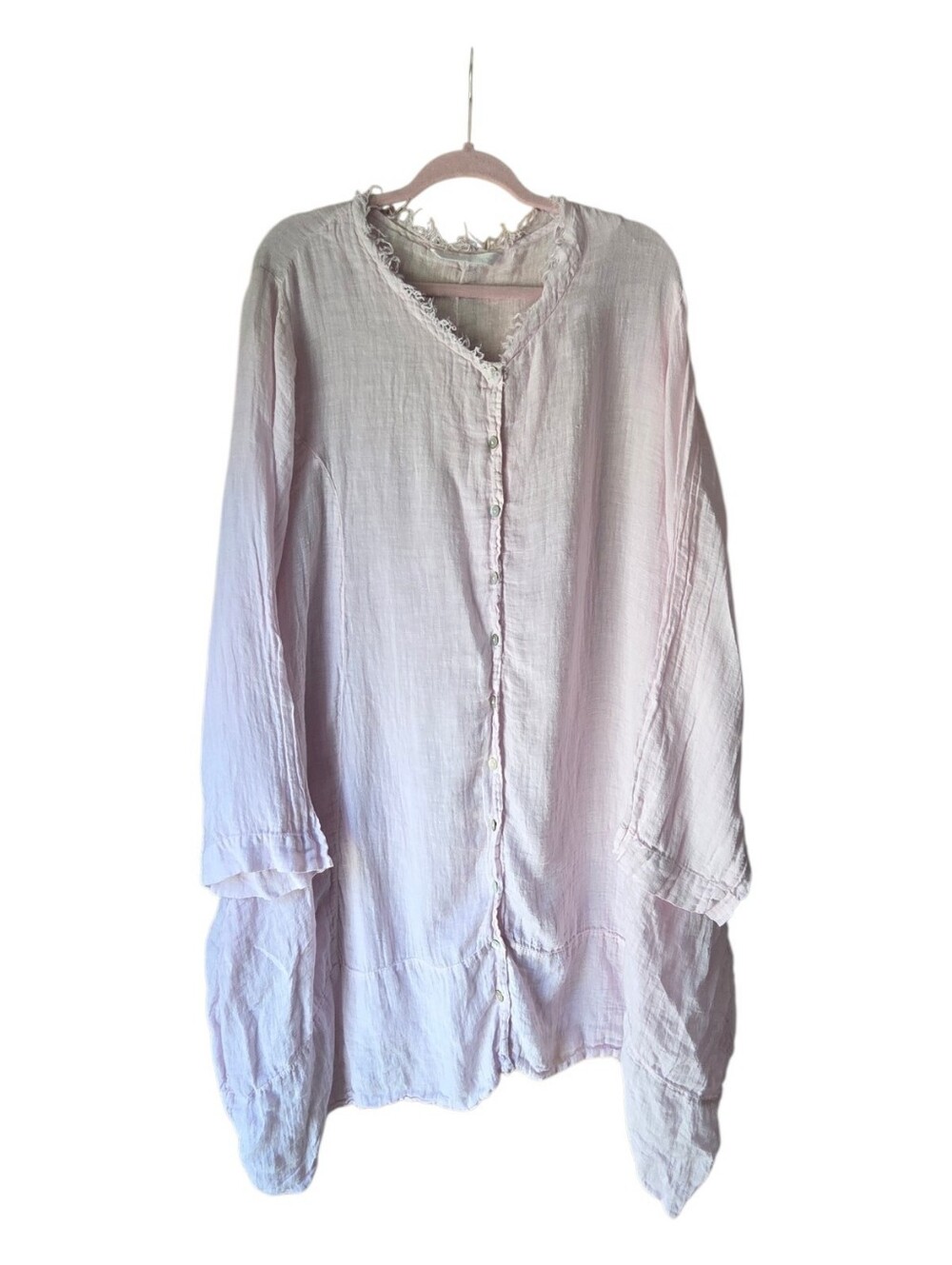 Luna Luz Linen Gauze Tunic, Pale Pink, Pockets, Flowy, Lagenlook - Picture 4 of 15